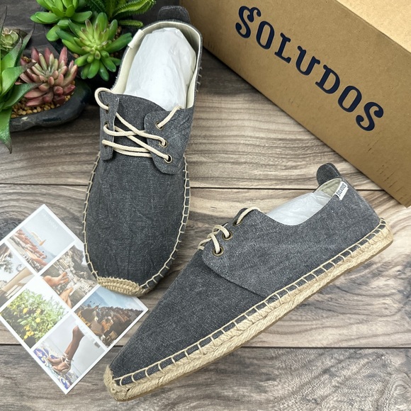 ❌SOLD❌Soludos Gray Washed Canvas Lace Up Espadrille Derby Oxfords Mens 9 Gray - Picture 5 of 13